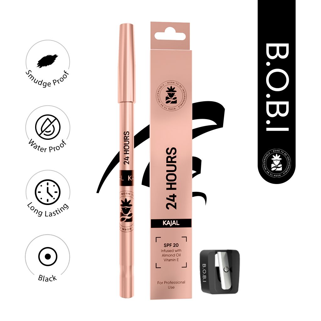 BOBI 24 Hours Kajal For Eyes | Smudge proof Waterproof Formula | Deep Black Pigment | Cruelty-Free Paraben-Free | Smooth Application | Long Lasting Wear-1.5 gm