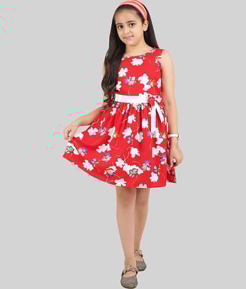 Being Naughty Polyester Fit And Flare Dress For Girls ( Pack of 1 , Red )