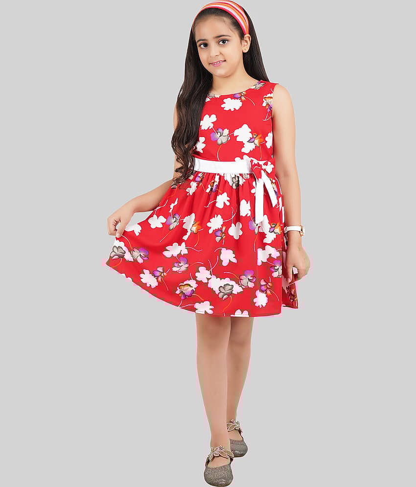 Being Naughty Polyester Fit And Flare Dress For Girls ( Pack of 1 , Red )