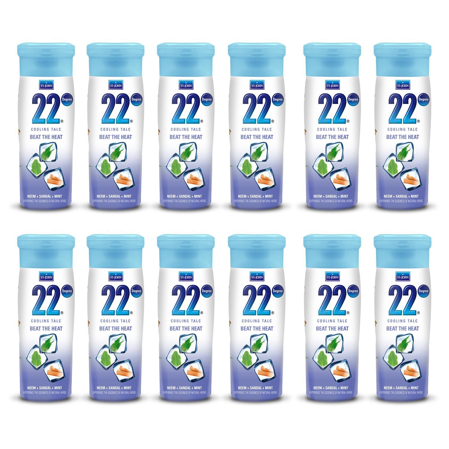 Vi-John 22 Degree Cooling Talc Beat the Heat Neem,Sandal and Mint-300g (Pack of 12)
