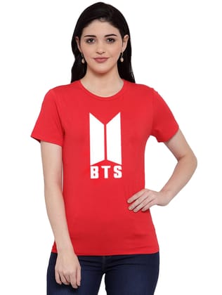 Women's Cotton Blend Bts Print Printed T-Shirt XL (Red)