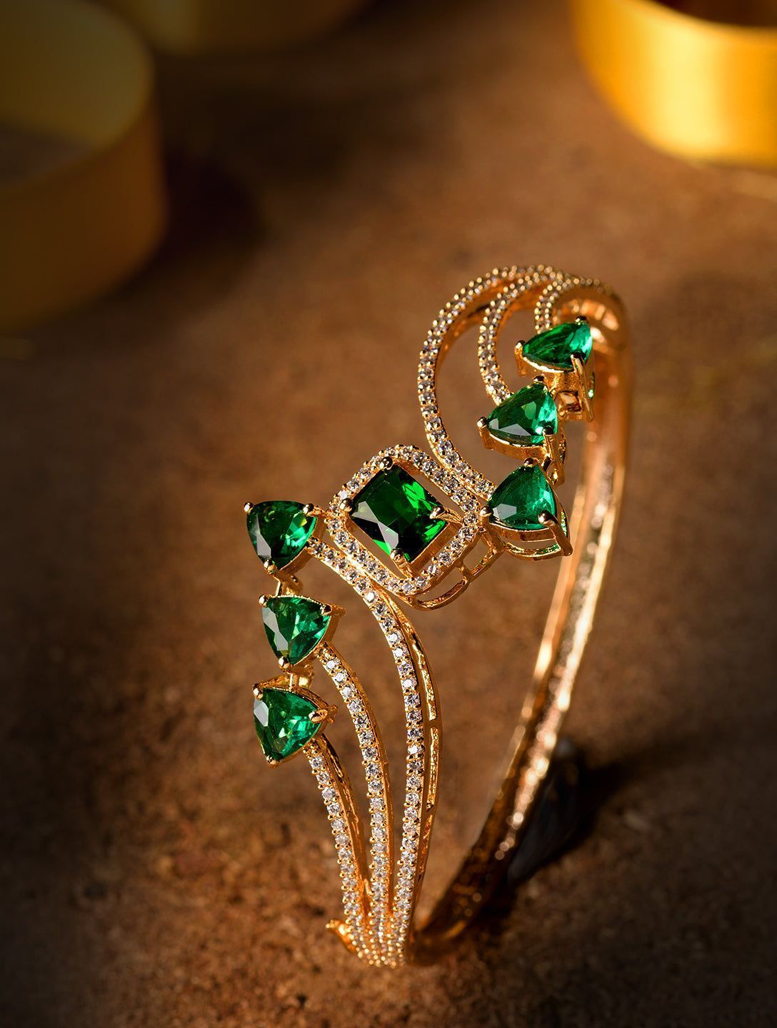 Gold plated Green AD studded handcrafted stylish Bracelet for Women & Girls