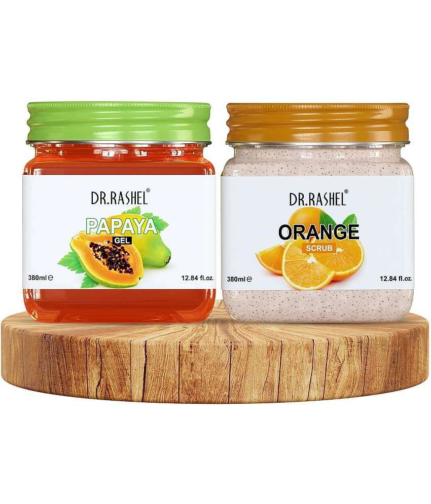 DR.RASHEL Papaya Gel and Orange Scrub Exfoliates all skin types 380ml each(Pack of 2)