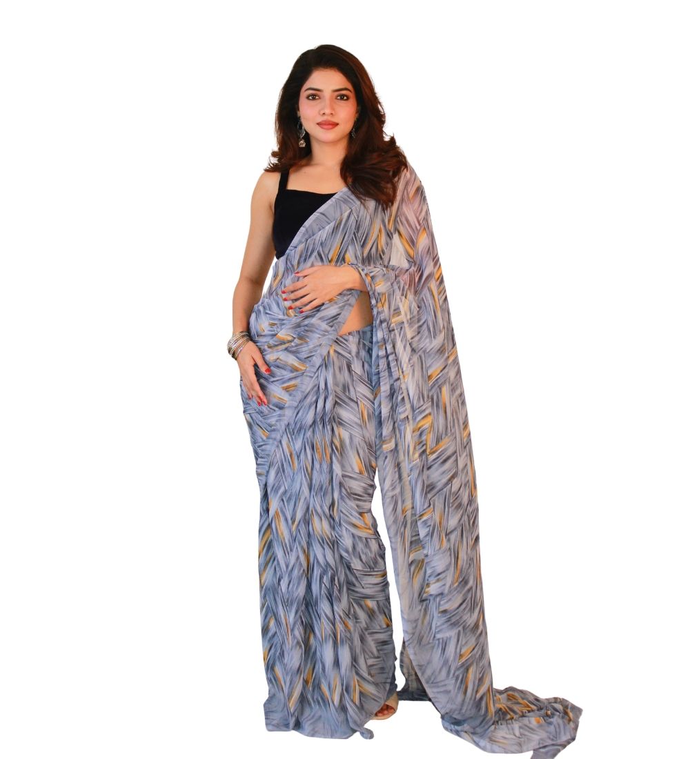 GENERIC Women's Georgette Printed Saree With Unstitched Blouse 5.5Mtr (Grey)-PID67515