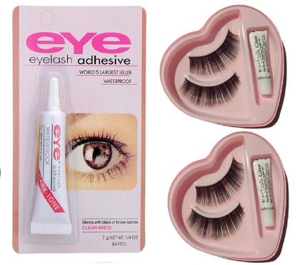 Elecsera Combo of Waterproof Eyelash Glue and False Eyelashes (Pack of 2) for Women (Set of 3) (3 Items in the set)