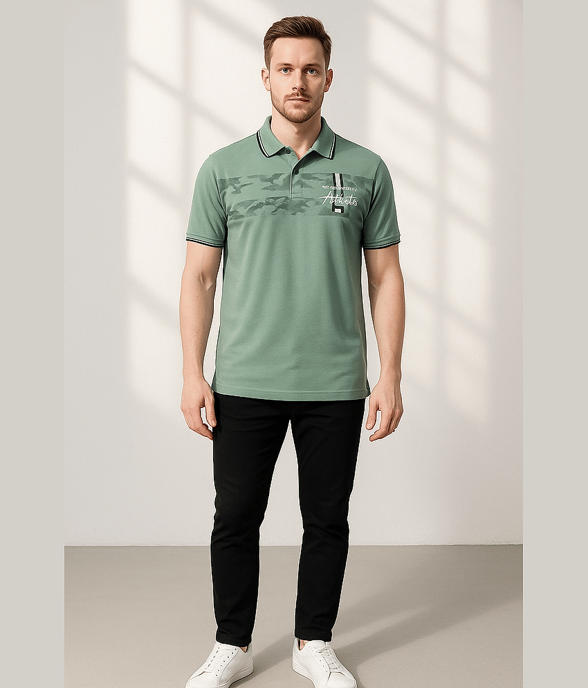 Dollar Men Cotton Regular Fit Printed Polo T Shirt ( Green )