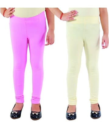 Kids Cave Pack of 2 Girls Cotton Blend Leggings ( Baby Pink )
