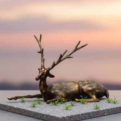 Brass Deer Decorative Showpiece Statue for Living Room & Office Decor, Height : 13 Inch (ANMAS202 A)