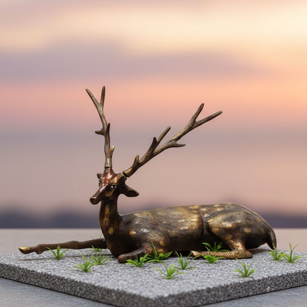 Brass Deer Decorative Showpiece Statue for Living Room & Office Decor, Height : 13 Inch (ANMAS202 A)