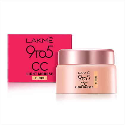 Lakme 9 to 5 CC Mousse Beige 25gm|| Light Face Makeup with Natural Coverage|| SPF 30 Lakme 9 to 5 CC Mousse Beige 25gm|| Light Face Makeup with Natural Coverage|| SPF 30 - Beige / 25 g (Pack of 1)