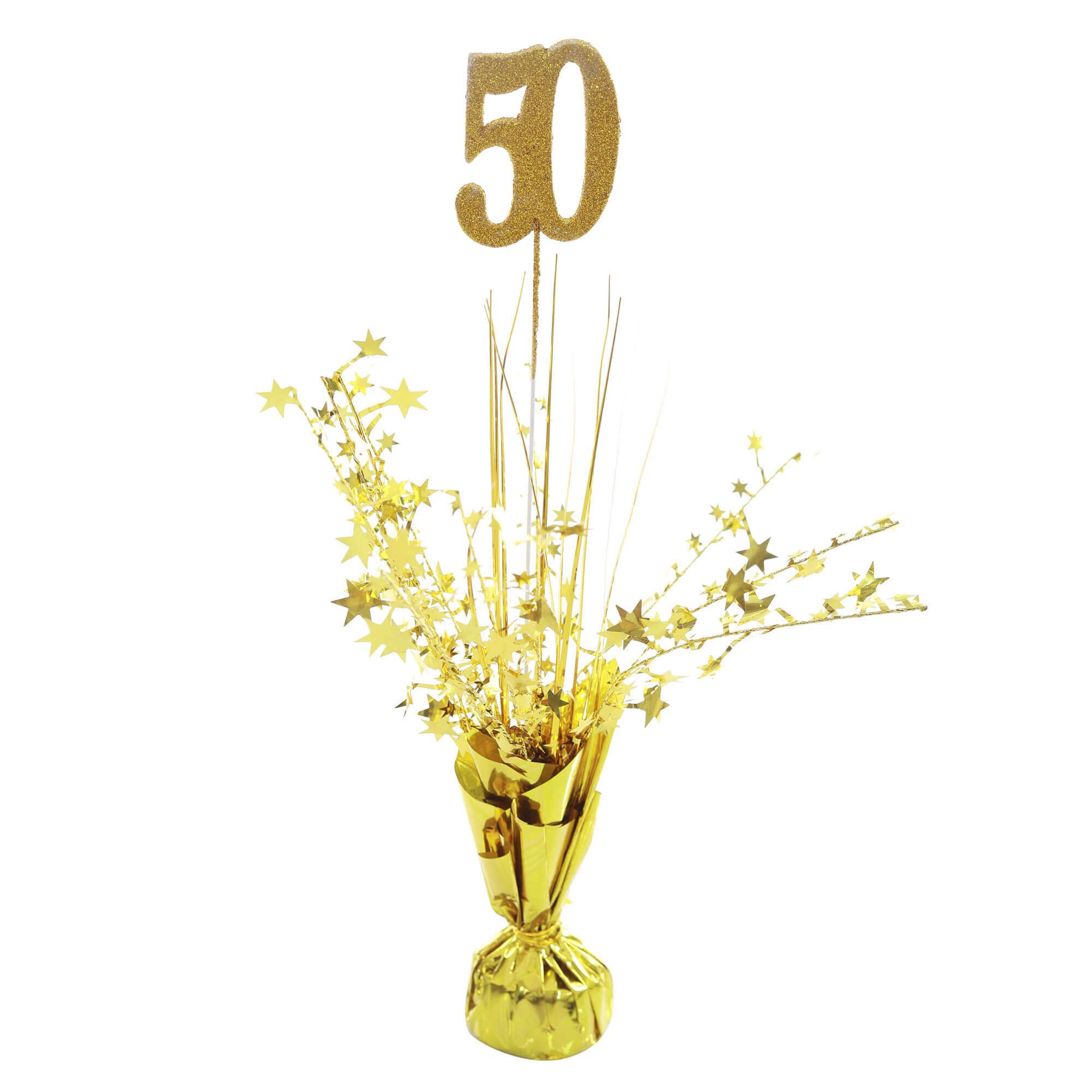 Happy 50th Golden Glittery Centerpiece for Party Decor - 1PC