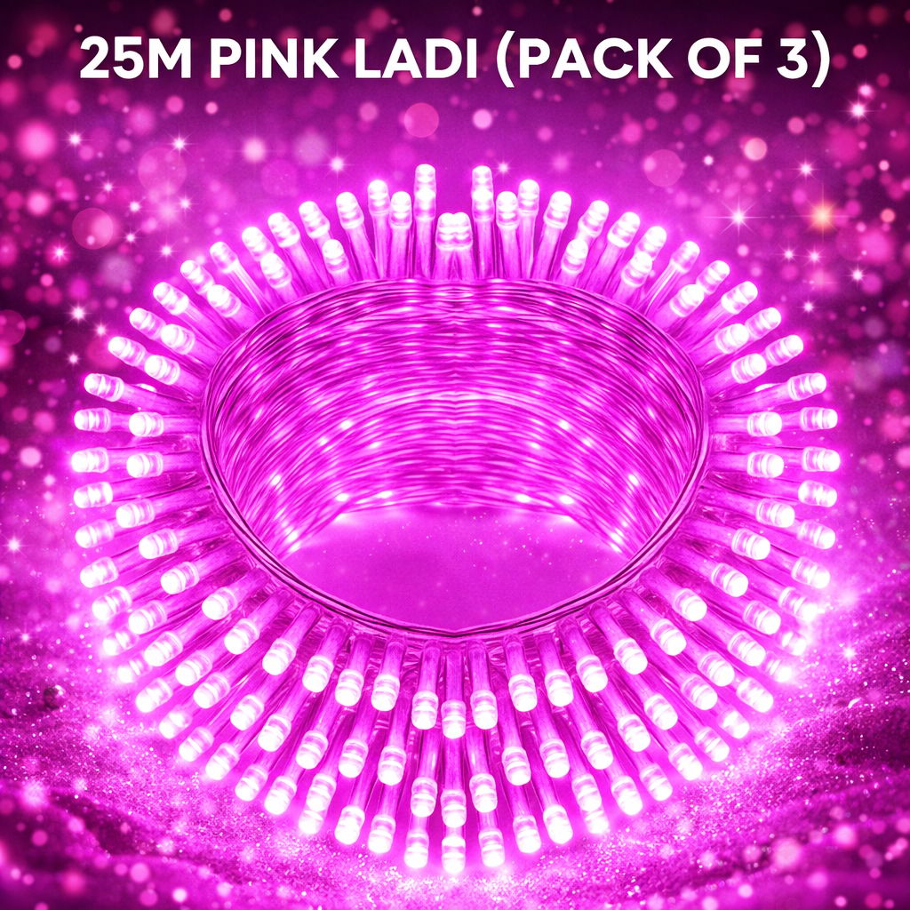SPARKWORLD 21 Meter Pink LED Decorative Rice Light | Steady Glow Fairy String Light | Pack of 3 for Festivals, Weddings & Room Decor