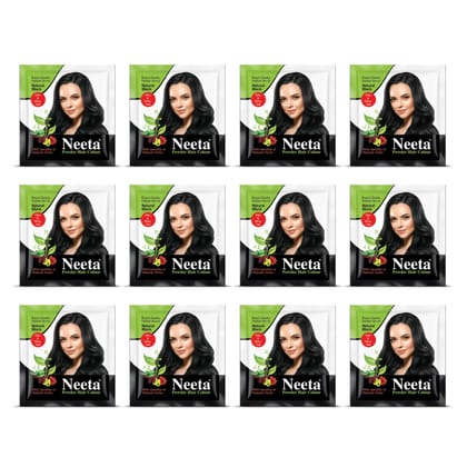 Neeta Powder Hair Colour Natural Black 5g Pack of 12, Henna Based Hair Color for Women Men, Enriched with Natural Herbs Neeta Powder Hair Colour Natural Black 5g Pack of 12, Henna Based Hair Color for Women Men, Enriched with Natural Herbs
