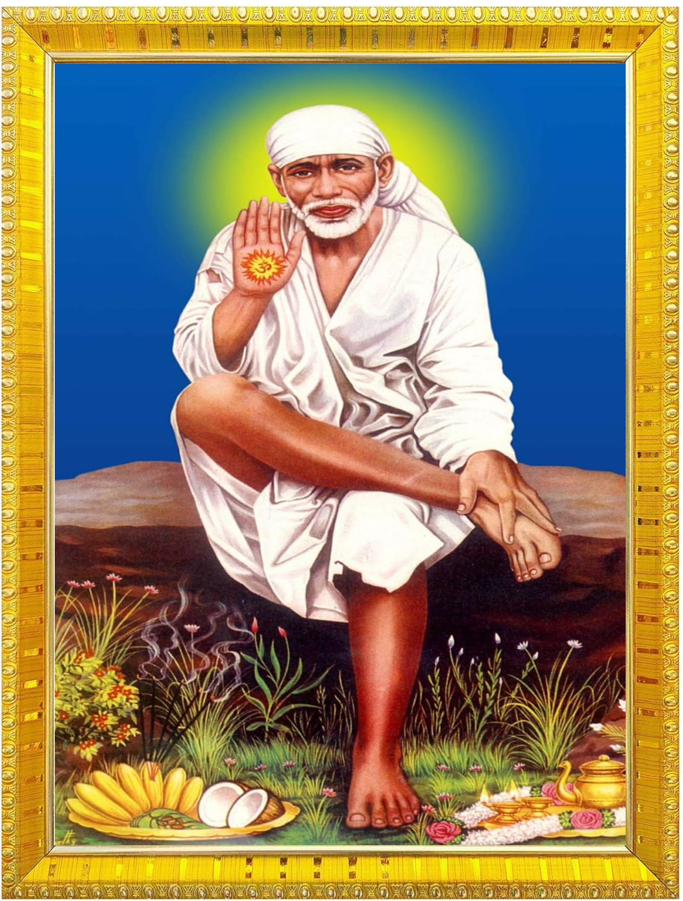 NOKKES Sai Baba Shirdi sai baba photo frame Golden 5X7 Inch Photo Frame_AQW12