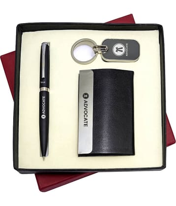 UJJi 3in1 Advocate Logo Set with Black Body Ball Pen, Keychain and ATM Card Holder