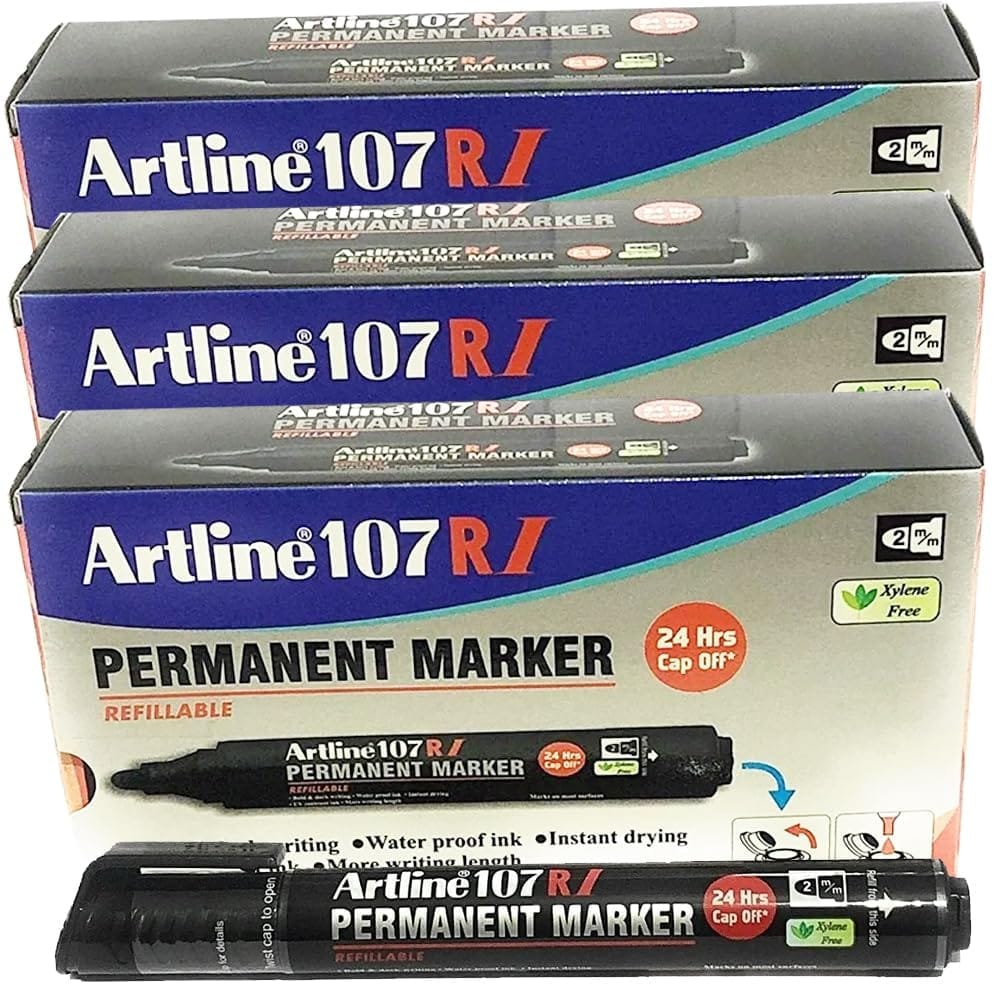 Artline 107RI Permanent Marker Pack of 30 (Black Colour) | For Artists, Professionals, & Students