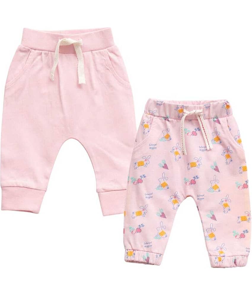 Juscubs Pack of 2 Baby Girls Cotton Joggers ( Multicolor )