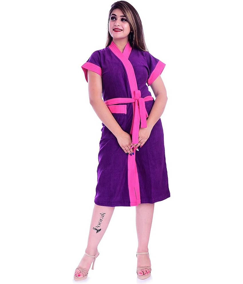 Poorak Purple Free Size Bathrobe ( Pack of 1 )