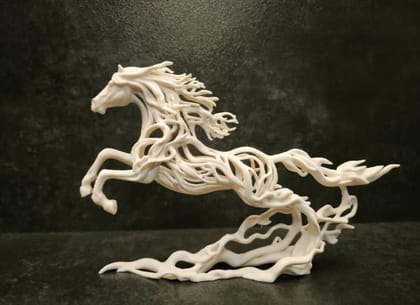 Abstract Running Horse Sculpture, 3D Printed Artistic Statue, White, Modern Home and Office Decor, Symbol of Power Freedom and Success