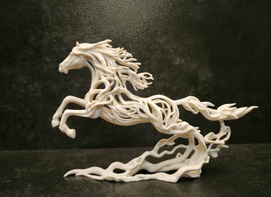Abstract Running Horse Sculpture, 3D Printed Artistic Statue, White, Modern Home and Office Decor, Symbol of Power Freedom and Success