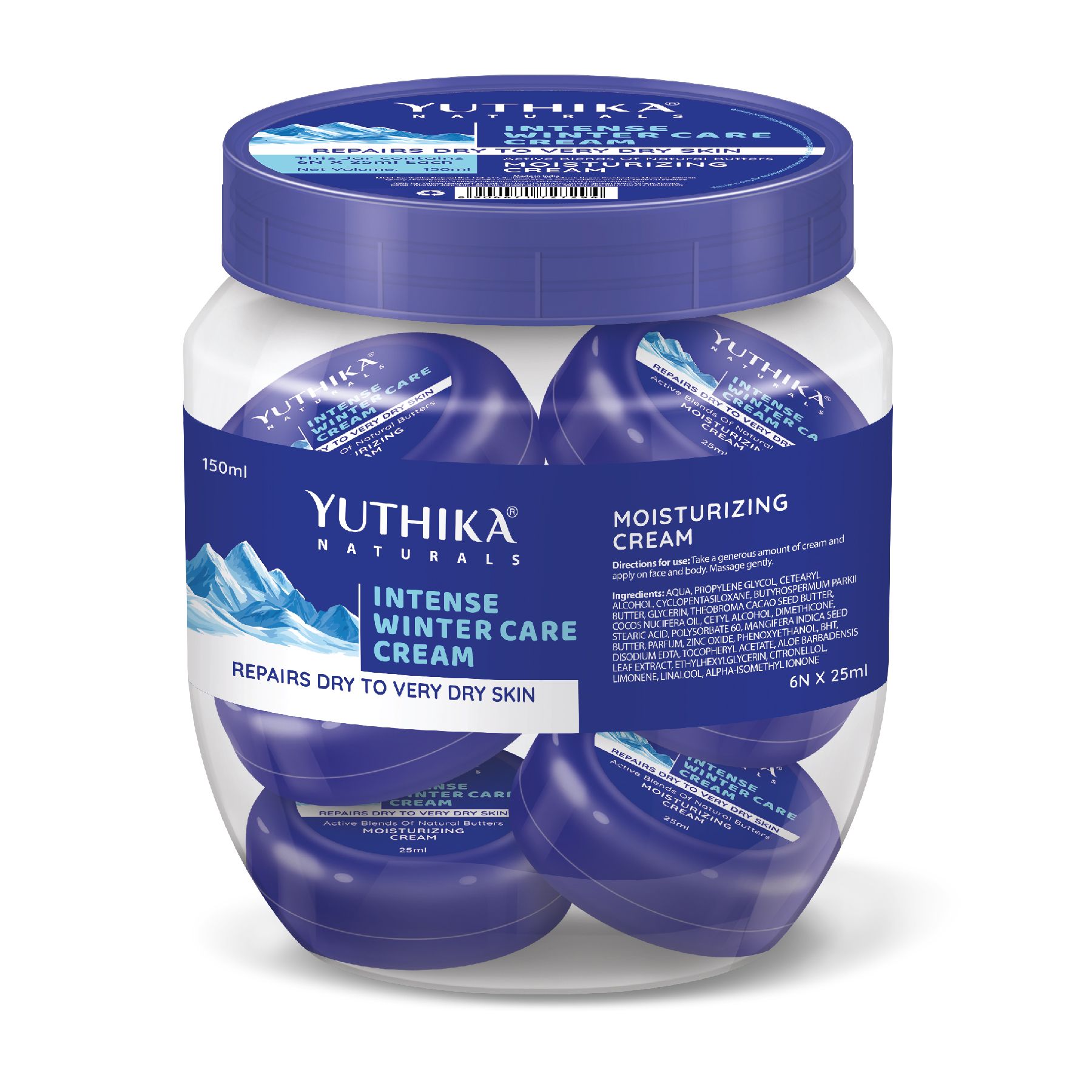 Yuthika Intense Winter Care Cream 25ml Pack of 6, Non Greasy Moisturizing Cream for Dry to Very Dry Skin