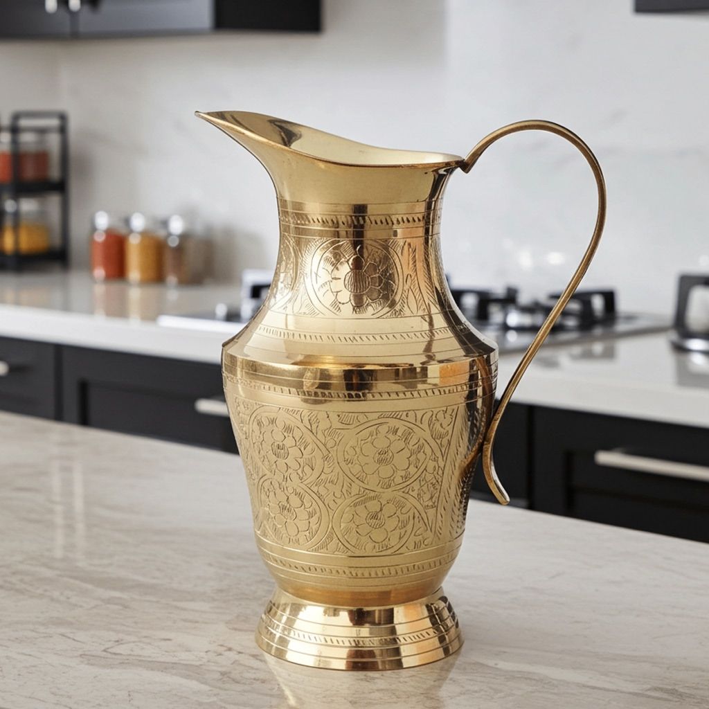 Brass Water Jug � 1 Liter | Traditional Dining Table Pitcher, Height : 8.5 Inch (BCMAS167 C)