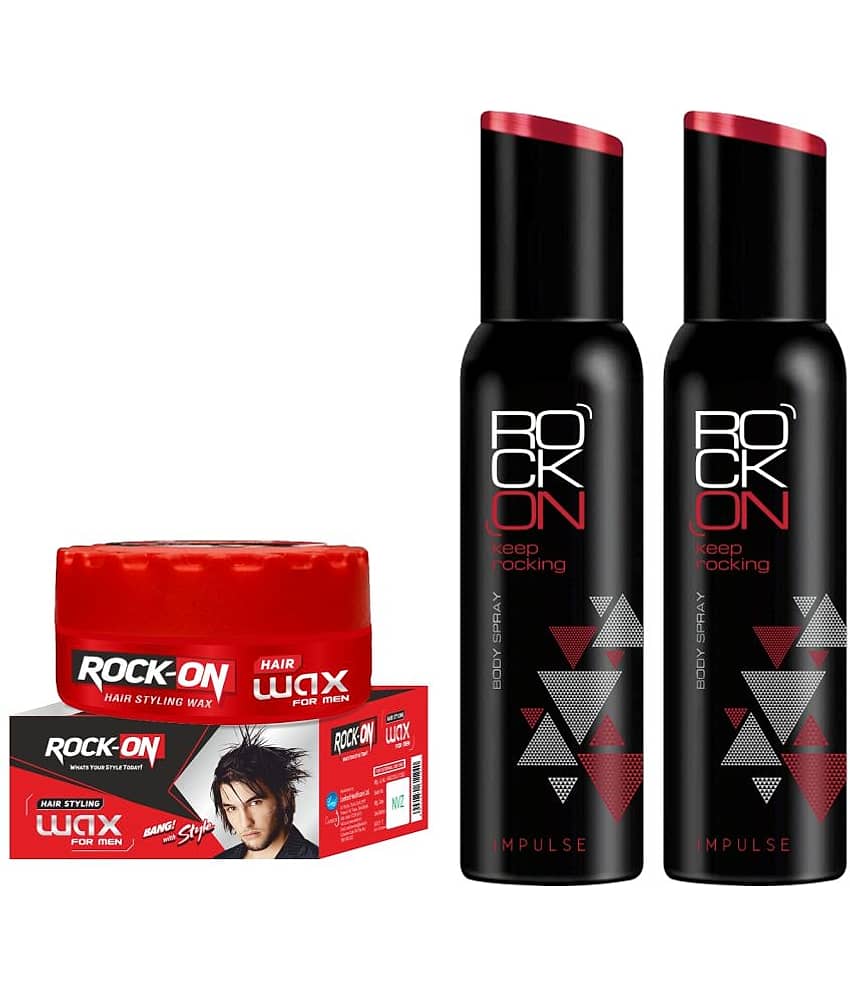 ROCK ON Men's Styling Combo | Hair Wax 125g + Body Spray 150ml x 2 | Long-Lasting Freshness