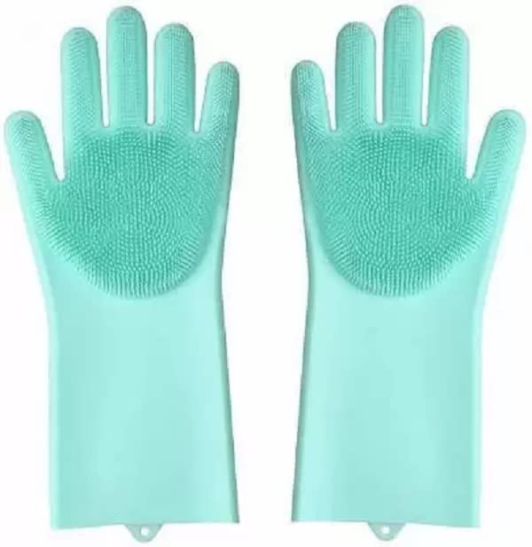 Elecsera Washing Silicone Reusable Heat Resistance and Water Proof Hand Gloves with Scrubber for Kitchen Cleaning, Utensils, Bath and pet Hair Care, Large- 1 Pair