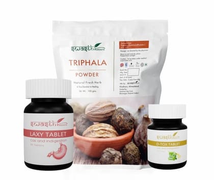 Swasth Arogya Gas Constipation Combo || Hard Stool || Balances Toxins From Our Body || Relief In Bowel Movements || Best Ayurvedic Combo - Pack Of 1 Powder And 2 Bottles Of Different Tablets.||