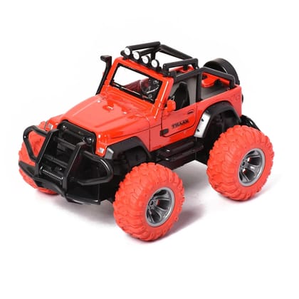 Pullback Friction Thaar Jeep Model Diecast Metal Car with Openable Doors, Light & Music, 1:32 Scale Toy car for Kids (Thar Red Color)