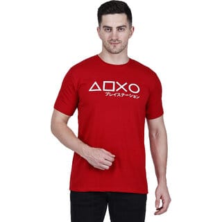 Life Dream Mens Red Solid Cotton Blend Round Neck T-Shirt