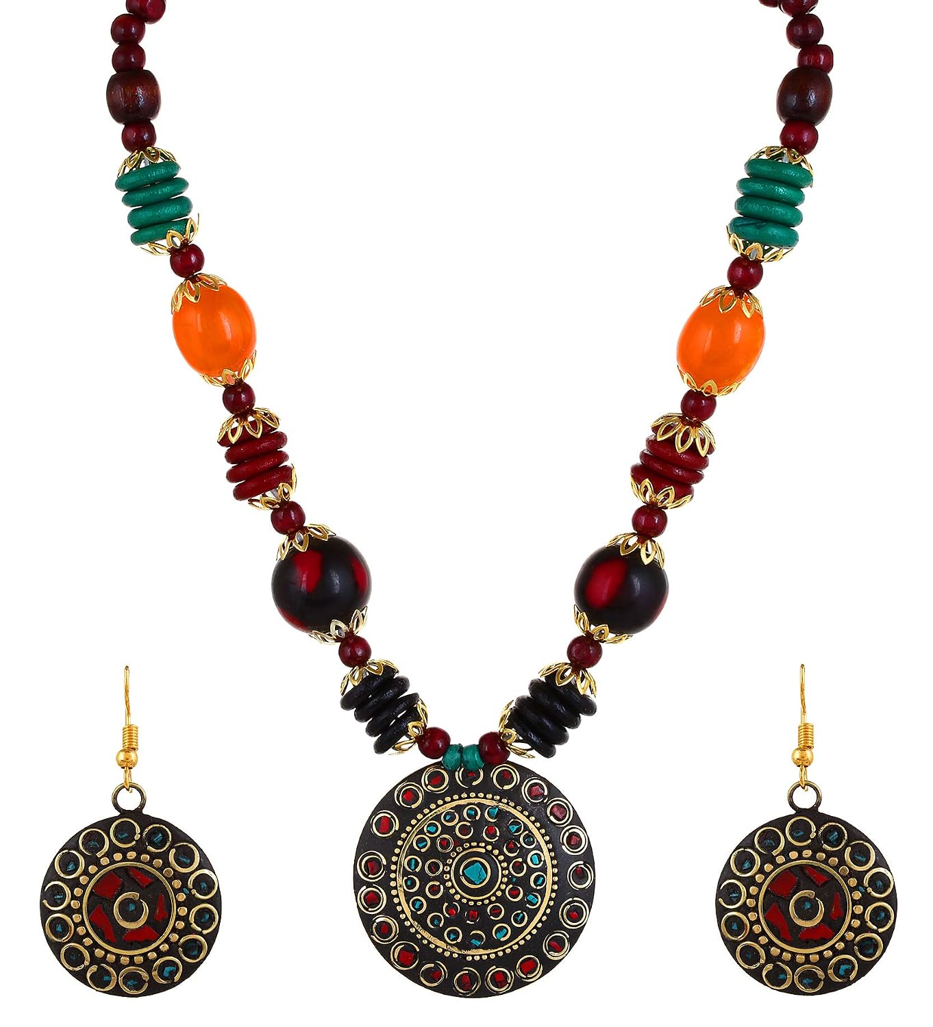 Stylish Latest Traditional Afghani Tribal Beads Multicolor Jwell Necklace Jewellery Set with Earrings for Girls and Women