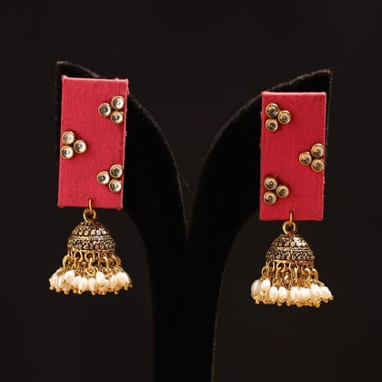 Red - Siya Stone Work Fabart GS Jhumka Earrings