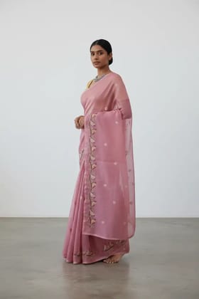 Dusty Pink Kota Doria Cotton-Silk Saree with Block-Print Buta Dusty Pink Kota Doria Cotton-Silk Saree with Block-Print Buta