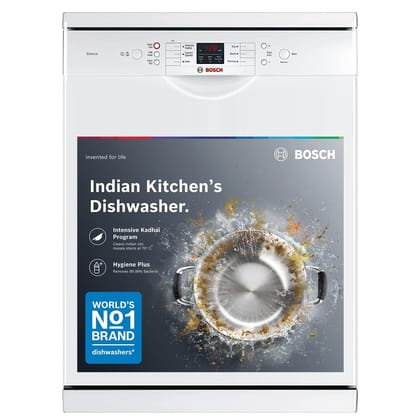 Bosch 13 Place Setting (fits up to 70 utensils) Free-Standing Dishwasher for Indian Utensils | Hygiene+ & Intensive Kadhai Program (SMS66GW01I, White, Inbuilt Heater, Removes 99.9% Germs) Bosch 13 Place Setting (fits up to 70 utensils) Free-Standing Dish