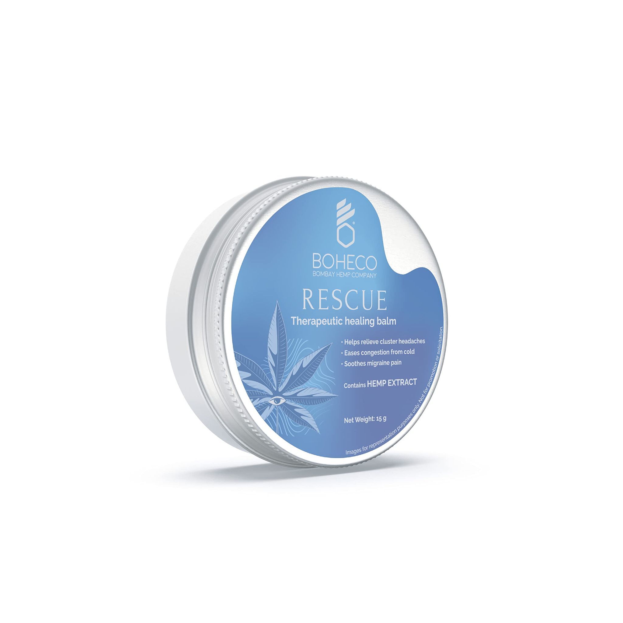 BOHECO RESCUE Therapeutic Healing Balm -26gm | Soothes Migraine | Relief from Cluster Headache | Eases congestion and cold | Consists of Hemp Extract, Menthol & Camphor| Plant Based |Topical use only