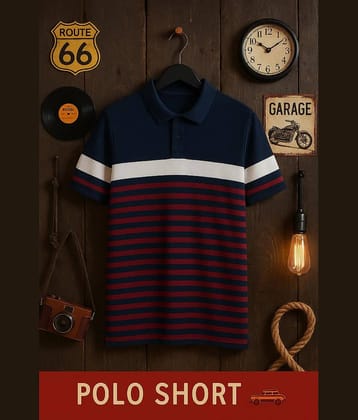 AUSTIN WOOD Men Cotton Blend Regular Fit Striped Polo T Shirt ( Grey )