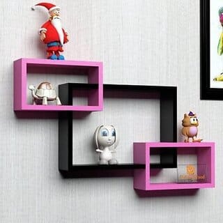 Onlinecraft Ch2748 Wooden Wall Shelf 3 Attach ( Pink, Black) Wooden Wall Shelf (Number Of Shelves - 3, Pink, Black)