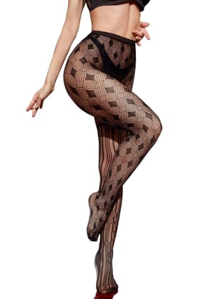Foliyaj High Waist Fishnet Sheer Stockings with Dual Design