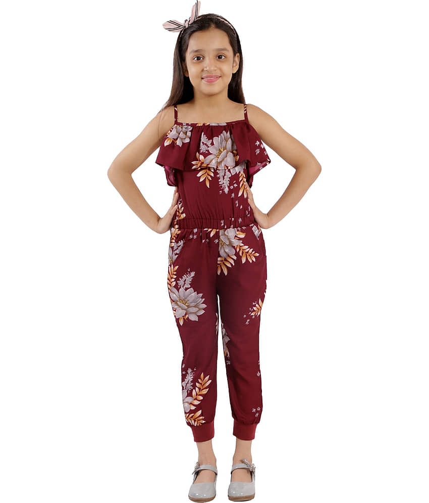 Kids Cave Girls Crepe Jumpsuit ( Pack of 1 , Maroon )