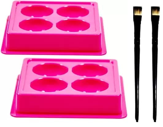 Elecsera Facial Cosmetic 4 Cups Tool Tray Plastic Washable For Salon, Pink Colour Tray with Eyeshadow/Lipstick Brush (4 Items in the set)