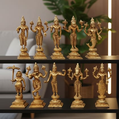 Brass Das Avatar Idol – Handmade Dashavatara Brass God Decorative Set, Height : 8.7 Inch (BSMAS1280 E)