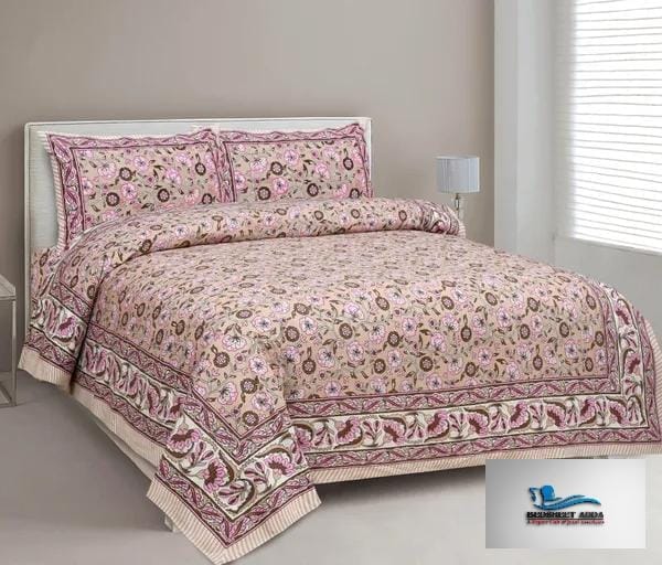 3001-Hometrade India-Standard King Size (90*108 Inches)-Pure Cotton Jaipuri Double Bedsheet With Matching Pillow Cover
