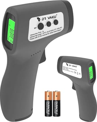 DR VAKU Digital Thermometer For Fever Non-Contact Laser Infrared Forehead Thermometer Temperature Gun Accurate Reading with Large Display [Battery Included] - Dark Grey