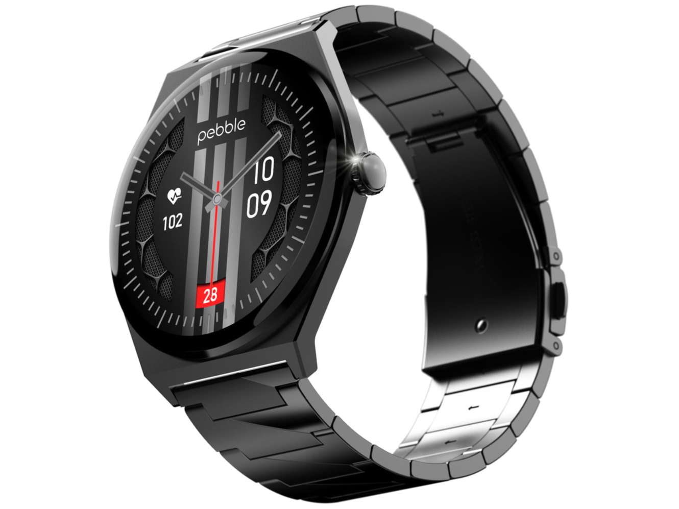 Pebble Royale Steel Luxury Edition Smart Watch, Ultra Slim Dial, 1.43 Amoled 700 Nits Display, Always on Display, Premium Metal Build strap - Black