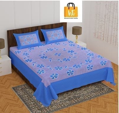 3001-Hometrade India-Standard King Size (90*108 Inches) Double Bedsheet With 2 Pillow Cover-RJ-14-Jaipur lining-3775
