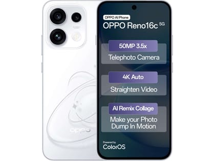 OPPO Reno 16c 5G Smartphone, 12GB RAM, 256GB Storage - Starry White