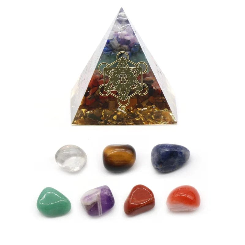 7 Chakra Natural Raw Irregular Healing Crystal Stone And Colorful Loose Gravel Gemstone Pyramid Decorative Ornament Gift Set
