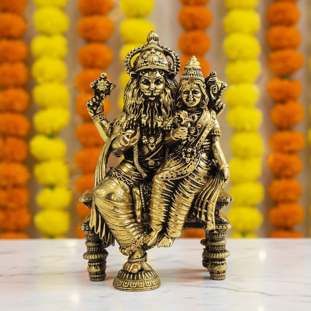 Brass Narsingh Bhagwan God Idol – Traditional Brass Hindu Religious Statue, Height : 5.5 Inch (BSMAS1807 H)