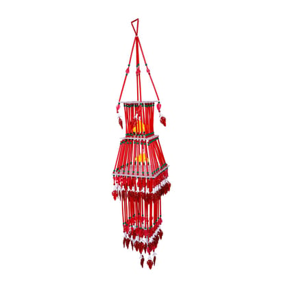 Handmade 3-Layer,14x36 cm, Artificial Beads Jhumar for Pooja, Marriages, Diwali, Eid, Muharram-Blue (Pack of 1)